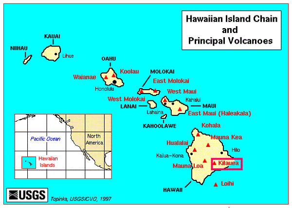 Схема Гавайских островов.